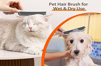 JEHONN Rubber Broom Carpet Rake for Pet Hair Remover, Fur Removal with Squeegee, Portable Detailing Brush Brush, 52.8 Inches Telescopic Long Handle for Fluff Carpet