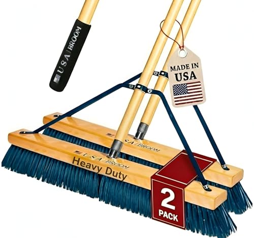 2-Pack - 24" Heavy Duty Outdoor Push Broom with 60" Handle. Ideal for Asphalt, Concrete & Heavy Debris. Durable American Made Steel Brackets-Stainless Steel Hardware. No Plastic. 100% USA Made - color: Style Heavy Duty, size: 2 Pack