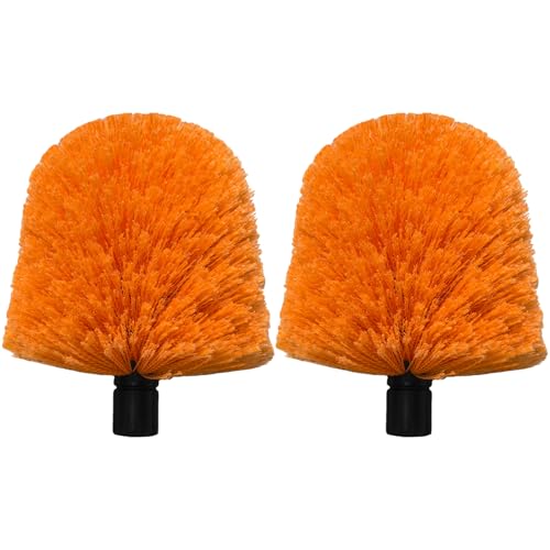 2 Pack Twist-On Cobweb Duster Head, Fits Standard 3/4 inch Threaded Poles, Attachment Spider Web Duster Brush for Outdoor & Indoor Cleaning (Orange)