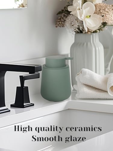 INGOFIN Ceramic Lotion Dispenser - 12oz Refillable Hand Soap Dispenser Bathroom, Modern Liquid Dispenser with Pump, Dish Dispenser for Kitchen, Matte Green - color: Matte Green -Liquid