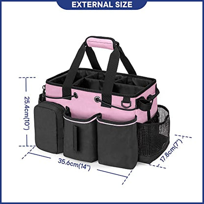 LoDrid Large Professional Cleaning Caddy with Detachable Divider, Supply Organizer with Handle and Shoulder Strap, Cleaning Bags for Housekeepers & Cleaners, Pink - color: Pink