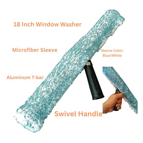 Window Squeegee 18 inch and Window Washer with Swivel Handle, Professional Window Cleaning Kit, Window Scrubber with Durable Aluminum T-Bar for Window Cleaning