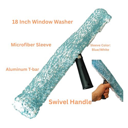 Window Squeegee 18 inch and Window Washer with Swivel Handle, Professional Window Cleaning Kit, Window Scrubber with Durable Aluminum T-Bar for Window Cleaning