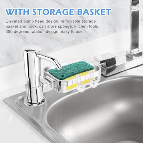 Built-in Kitchen Sink Soap Dispenser With 40" Extension Tube Kit and Storage Basket, Liquid Pump, No Need to Refill Little Bottle (Silver) - color: Silver Color