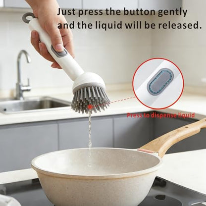 QMUNLLO 360° Rotating Dish Brush with Soap Dispenser, Non-Slip Long Handle Kitchen Scrubber Cleaning Set with Towel and Wall Hook, Ideal for Sink, Pans, Pots Cleaning(Green) - color: Green