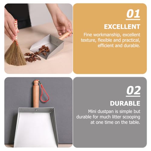 Beaupretty Stainless Steel Small Dustpan with Short Handle Compact Lightweight Metal Dust Pan for Household and Children Tabletop Cleaning Tool 8.46X5.51In