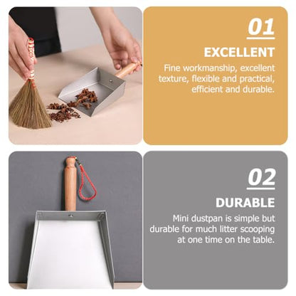 Beaupretty Stainless Steel Small Dustpan with Short Handle Compact Lightweight Metal Dust Pan for Household and Children Tabletop Cleaning Tool 8.46X5.51In