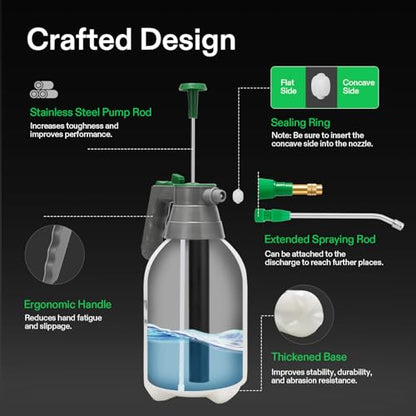 VIVOSUN Handheld Garden Sprayer, 1L Pump Sprayer, 34oz Water Spray Bottle with Safety Valve, Adjustable Nozzle, Extended Spray Rod & Additional Seals, Ideal for Watering, Fertilizing, Cleaning - size: 34 ounce