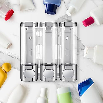 3-in-1 Room Wall Mounted Bathroom,Shower Pump Dispenser and Organizer,Dispensers for The Shower,Shampoo and Conditioner Dispenser,Shampoo Dispenser for Shower - color: 10.6 Oz Triple Silvery