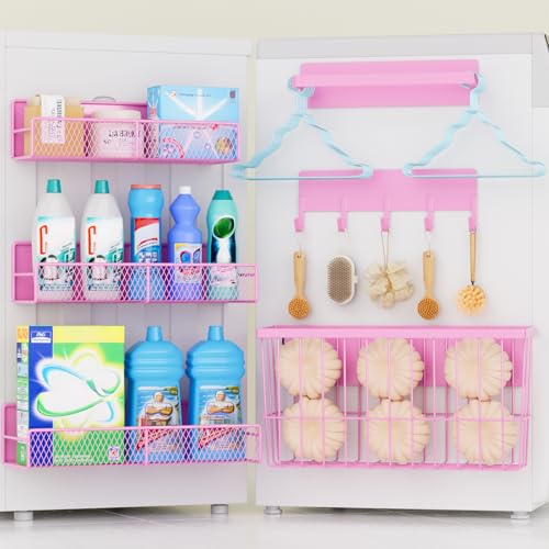 DTUQYX 6 Pack Magnetic Shelves for Washing Machine, Magnetic Spice Rack Organizer for Refrigerator, Magnetic Shelf with Hanger Organizer, Metal Magnetic Basket, Laundry Organization and Storage, Pink - color: Pink, size: Large 6-Pack (11.3"-13.8")
