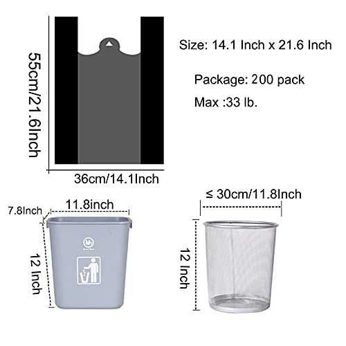 200 Counts Kitchen Garbage Bags and 1.8mil Thick Black Trash Bag with Handles, 14x21.6 Inch 3-4 Gallon Picnic, Kitchen, Daily Use, Bedroom Waste Bin Garbage Bags, Bulk Bags
