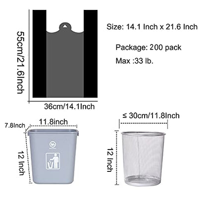 200 Counts Kitchen Garbage Bags and 1.8mil Thick Black Trash Bag with Handles, 14x21.6 Inch 3-4 Gallon Picnic, Kitchen, Daily Use, Bedroom Waste Bin Garbage Bags, Bulk Bags