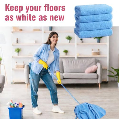 4 Pcs Extra Large Microfiber Cleaning Cloth 30 x 20 Inch Reusable Thick Cleaning Towel Washable Solid Color Microfiber Towel for Home Office Window Cars Glass (Blue) - color: Blue