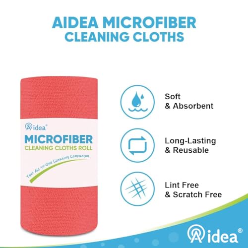 AIDEA Microfiber Cleaning Cloth Roll, 50PK Red, Reusable Paper Towels Tear Away Cloth, Microfiber Towels Washable Shop Rags, Lint Free Cleaning Rags for House, Kitchen, Window, 11.5"×11.5" - color: Red
