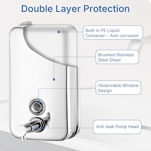 Commercial Soap Dispenser Wall Mounted, 27oz Stainless Steel Hand Soap Dsipenser, Liquid Manual Anti-Leak Pump Soap Dispenser, Rust-Proof Lining Liquid Hand Sanitizer Dispenser for Bathroom - color: Blk-1618-800