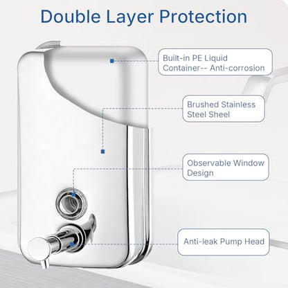 Commercial Soap Dispenser Wall Mounted, 27oz Stainless Steel Hand Soap Dsipenser, Liquid Manual Anti-Leak Pump Soap Dispenser, Rust-Proof Lining Liquid Hand Sanitizer Dispenser for Bathroom - color: Blk-1618-800