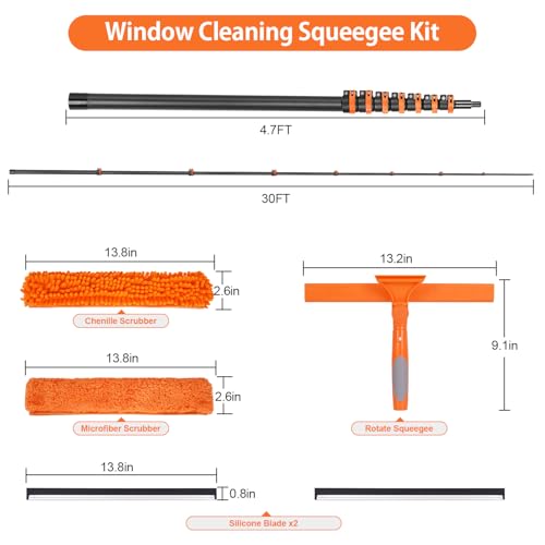 4.7-30FT Carbon Fiber Telescopic Squeegee for Window Cleaning Kit | Ultra-Light Heavy-Duty Carbon Fiber Extension Pole with 3/4 threaded Tip for Wide Accessory Compatibility - size: 30 FT