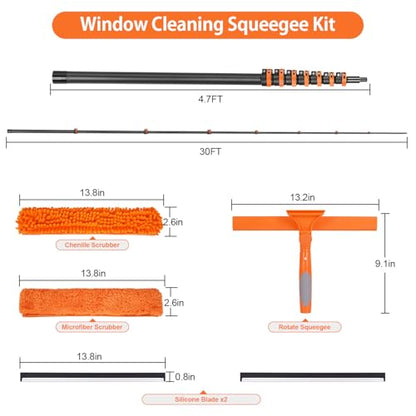 4.7-30FT Carbon Fiber Telescopic Squeegee for Window Cleaning Kit | Ultra-Light Heavy-Duty Carbon Fiber Extension Pole with 3/4 threaded Tip for Wide Accessory Compatibility - size: 30 FT