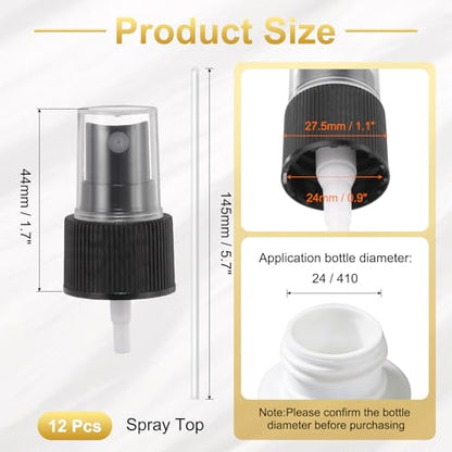 uxcell Spray Top 12Pcs 24/410 Plastic Fine Mist Reusable Replacement Black | Spray Bottle Pump Plastic Top Reusable Replacement for Cosmetic Perfume and Body Sprays Bottle - color: Black, size: 24/410