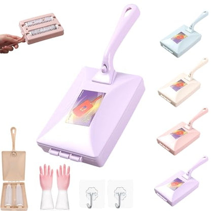 Handheld Double Roller Carpet Brush, Multi-Functional Handheld Double Roller Sofa Sweepers with Crumb Collector, Manual Sweeper for Bed Desktop Carpet Pet Hair (Purple) - color: Purple