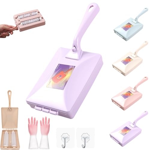 Handheld Double Roller Carpet Brush, Multi-Functional Handheld Double Roller Sofa Sweepers with Crumb Collector, Manual Sweeper for Bed Desktop Carpet Pet Hair (Purple) - color: Purple