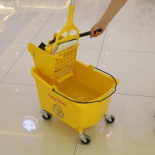 Midoneat Commercial Mop Bucket with Side Press Wringer on Wheels, 35Qt,Yellow Including One Commercial Mop - size: 35