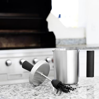 Outset Basting Brush and Pot, Stainless Steel Sauce Brush and Cup For Grill and Kitchen - size: 6.75" Stainless Steel