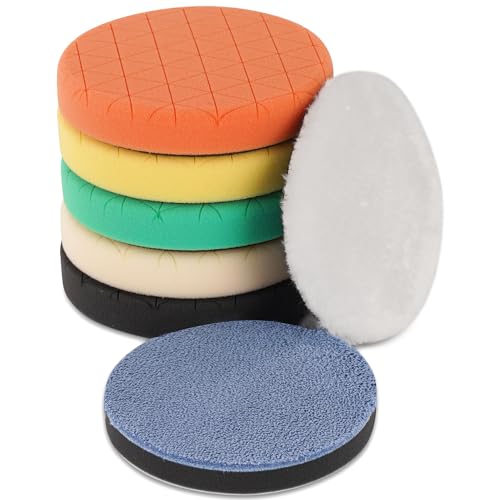 Buffing Polishing Pads, 7Pcs 6.5 Inch 165mm Face for 6Inch 150mm Backing Plate, Car Compound Buffing Sponge Pads and Woolen Pads Cutting Polishing Pad Kit for Car Polishing and Waxing - color: 7pcs-6Inch