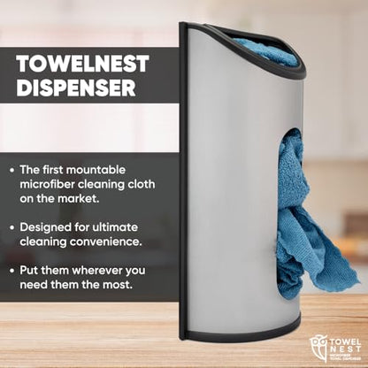 TowelNest Microfiber Cloth Dispenser | 15 Reusable Cloths (Slate Blue) | Eco-Friendly Paper Towel Alternative | Absorbent & Washable | Wall/Cabinet Mount (3M Adhesive & Screws Included) - color: Blue, size: Dispenser + 15 Cloths