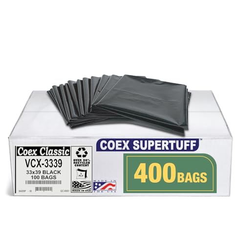 Aluf Plastics - Value COEX 3 Ply Garbage Bags, 33 Gallon, 1.25 Mil (eq), 33"x39", Black, 400 Count - style: 33 Gal, 1.25 Mil Equiv, 400 Count