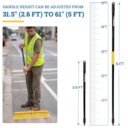 KLEEN HANDLER 18" Push Broom with 61" Long Extendable Metal Handle with Threaded Plastic Screw for Deck Driveway Garage Yard Patio Warehouse Hard Floor Cleaning - style: 18" Push Broom