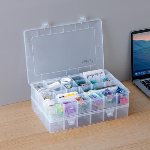 Vidifor 24-Grid Large Plastic Storage Box with Removable Dividers, Multi-compartment Organizer for Home, Office, Crafts, or School Supplies (1, Large)