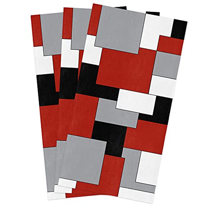 Geo Kitchen Towels,White Grey Black Red Abstract Irregular Geometric 16x28 Inches Soft Kitchen Dish Cloth,Cotton Tea Towels/Bar Towels/Hand Towels,(3 Pack) - color: Color Blockzag8191, size: 3PCS
