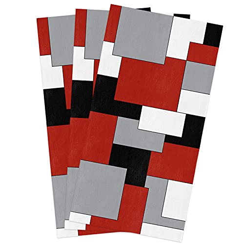 Geo Kitchen Towels,White Grey Black Red Abstract Irregular Geometric 16x28 Inches Soft Kitchen Dish Cloth,Cotton Tea Towels/Bar Towels/Hand Towels,(3 Pack) - color: Color Blockzag8191, size: 3PCS