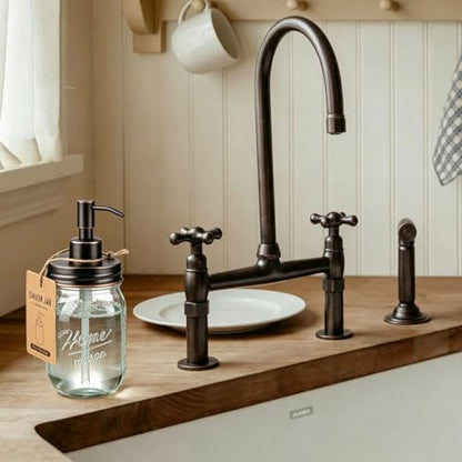 SheeChung 16 Oz Mason Jar Liquid Soap Dispenser, Glass Hand Soap Dispenser, Stainless Steel Pump Lid, Refillable Lotion Dispensers for Bathroom Countertop Kitchen (2, Oil Rubbed Bronze) - color: Oil Rubbed Bronze-2 Pack