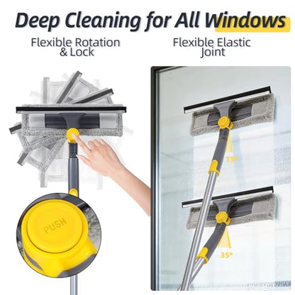 Masthome 77" Squeegee for Window Cleaning | 2-in-1 Window Cleaning Kit, 180° Lockable Rotating Head, Adjustable Pole for High Window