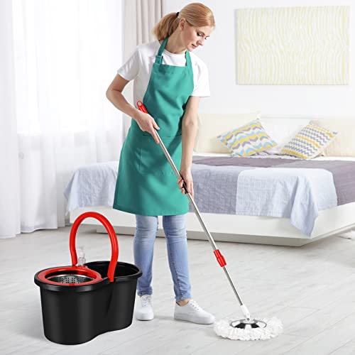 Spin Mop and Bucket with Wringer Set, 360° Spinning Mop Bucket System with 3 Microfiber Mop Replacement Heads and 61" Stainless Steel Adjustable Handle for Floor Cleaning (20QT) - color: Black-1