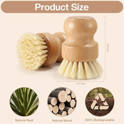 Wooden Dish Brush with Metal Stand Handheld Bamboo Wok Brush Scrubber for Dishes Pans Pots Fruit and Veggie Washing(1,Beige) - color: Beige