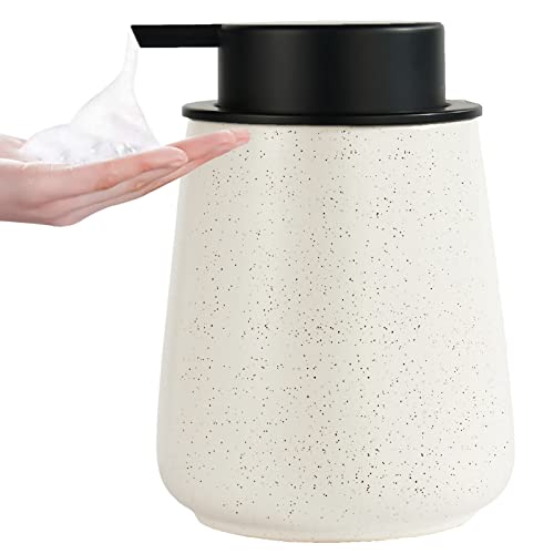 12Oz Foaming Soap Dispenser - Ceramic Foam Hand Soap Dispenser with Easy-to-Press Black Pump, Reusable and Refillable Lotion Dish Soap Dispensers for Bathroom & Kitchen, Speckled Matte Beige - color: Speckled Beige, style: Foam Pump