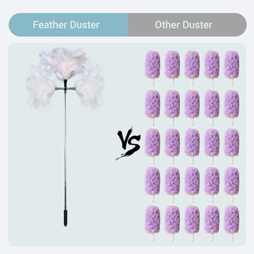 Extendable Feather Duster 22–47 Inch, Long Handle Ceiling Fan Duster for High Ceilings, Cobweb Duster, Natural Ostrich Feather Cleaner for Furniture & Blinds(White) - color: White