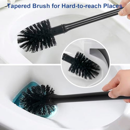 CELOX Toilet Bowl Brush and Holder, Compact Toilet Brush with Breathable Ventilation Stand Base, Bathroom Cleaning Kit, Black, 2 Set - color: Black