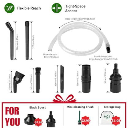 EZ SPARES Crevice Attachment Kit, Compatible with 1-1/4 Inch Vacuum,Micro Cleaning Tools for Keyboard, Crevice, Car, Vents & Tight Spaces, Woodworking,Pet Cleaning, with Storage Bag+Boost Suction
