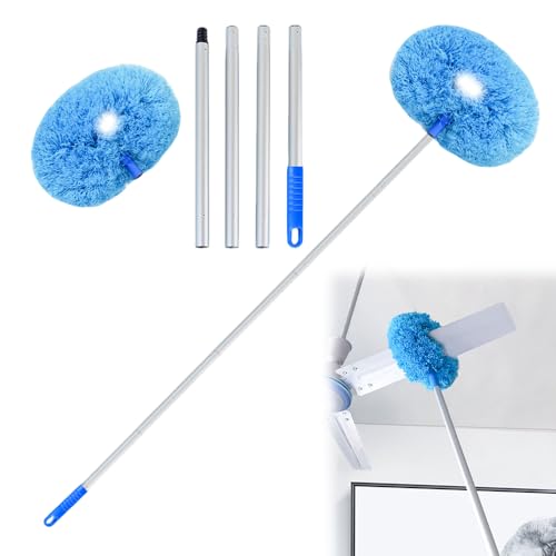 Ceiling Fan Cleaner Duster, Reusable Microfiber Duster with Extension Pole, Removable Dusters for Electric Fans Air Conditioning, Home Car Vents, Curtain (Blue-4Pole) - color: Blue-4pole