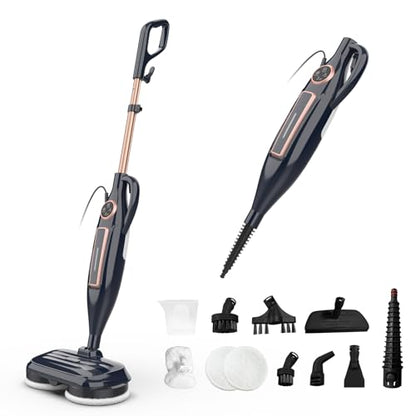 DEVOAC VM6 Scrubbing Steam Mop with Rotating Mop Pads, 10 in 1 Steam Mop, Lightweight Spin Mop & 3 Steam Modes for Hard Floor Laminate Marble Floors (Dark) - color: Dark