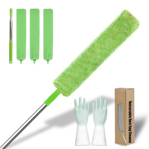 Retractable Dust Gap Cleaner, 53/98IN Retractable Gap Dust Cleaning, Extendable Microfiber Flat Duster with Bendable & Removable Head, Washable for Cleaning Under Furniture (Green, 1.35m) - color: Green, size: 1.35m