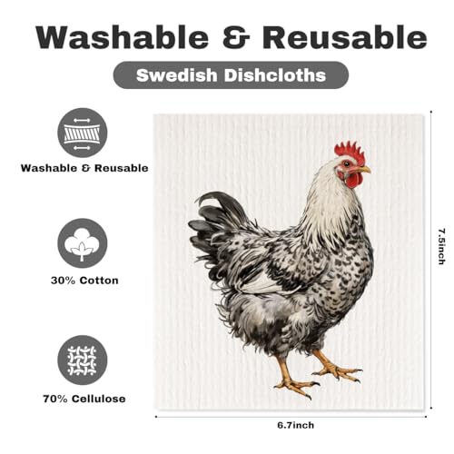5 Pcs Rustic Chicken Swedish Dishcloths, Chick Swedish Dishcloth, Artistic Dish Cloths for Drying Dishes, Reusable Cleaning Cloths, Housewarming Gifts for Women 2 - color: Lm 04238