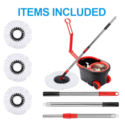 Spin Mop and Bucket with Wringer Set, 360° Rotating Head Mop Bucket System with 3 Microfiber Mop Refills Wet and Dry Suitable for Office and Home Use, Green (Black-Plus) - color: Black-plus