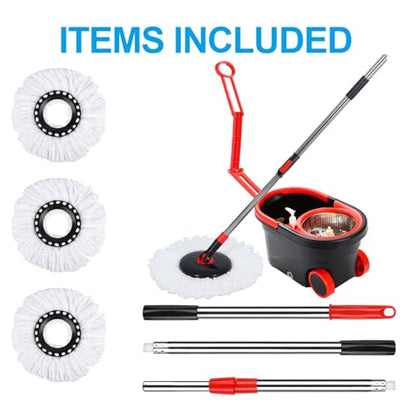 Spin Mop and Bucket with Wringer Set, 360° Rotating Head Mop Bucket System with 3 Microfiber Mop Refills Wet and Dry Suitable for Office and Home Use, Green (Black-Plus) - color: Black-plus