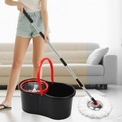 Spin Mop and Bucket with Wringer Set, 360° Spinning Mop and Bucket System with 3 Microfiber Mop Replacement Heads and 51" Stainless Steel Adjustable Handle for Mop Floor Cleaning