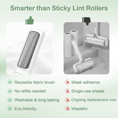 Pet Hair Remover Tool - Reusable Lint Roller Lint Brush for Cat & Dog Hair on Furniture, Clothes, Couches, Car Seats, and Fabric - No Refills, Eco-Friendly and Portable (White) - color: White